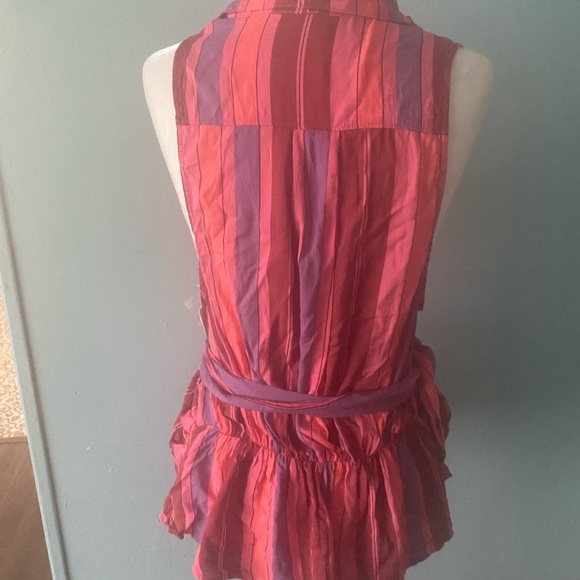Free People Mackenzie striped point collar sleeveless tie wrap blouse - Picture 11 of 12